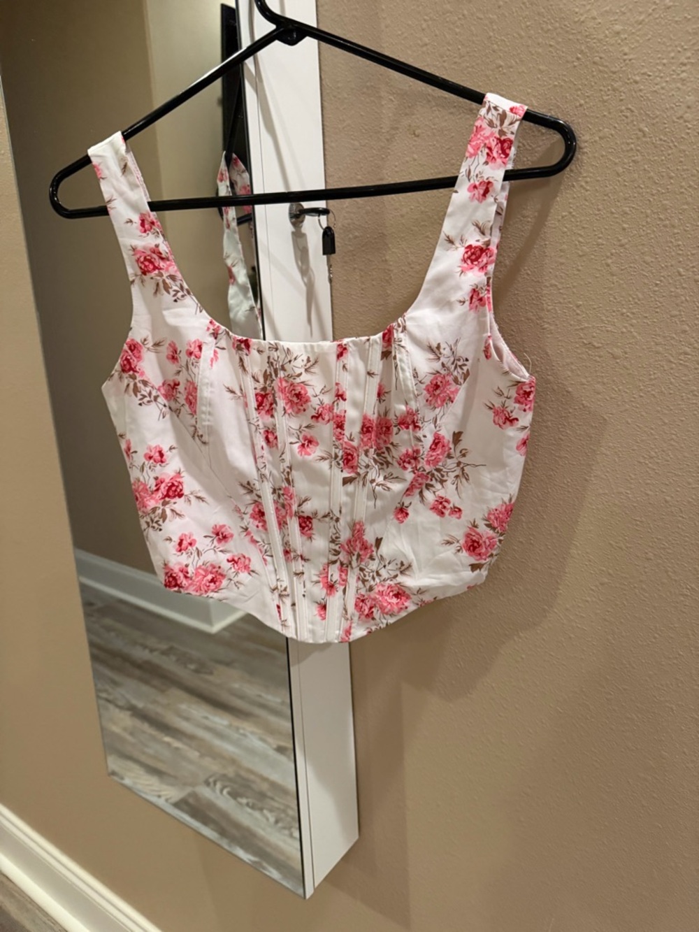 Floral Corset Crop Top in White and Pink